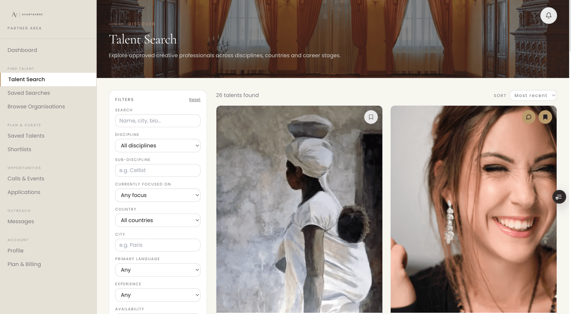 Partner talent search view