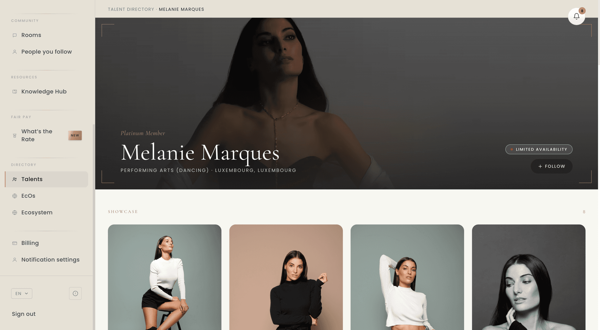 Talent profile page